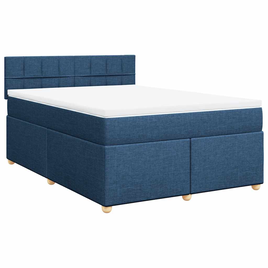 Κρεβάτι Boxspring με Στρώμα Μπλε 140x190 εκ. Υφασμάτινο