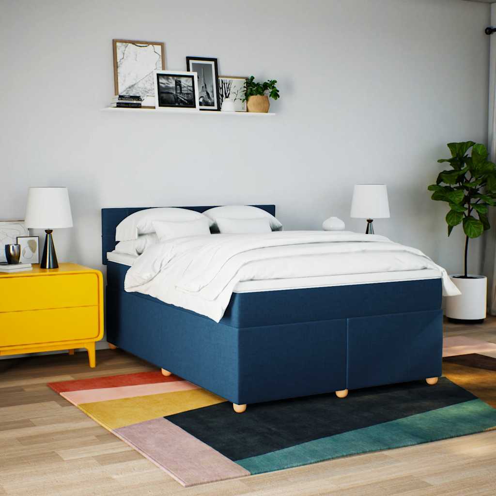 Κρεβάτι Boxspring με Στρώμα Μπλε 140x190 εκ. Υφασμάτινο