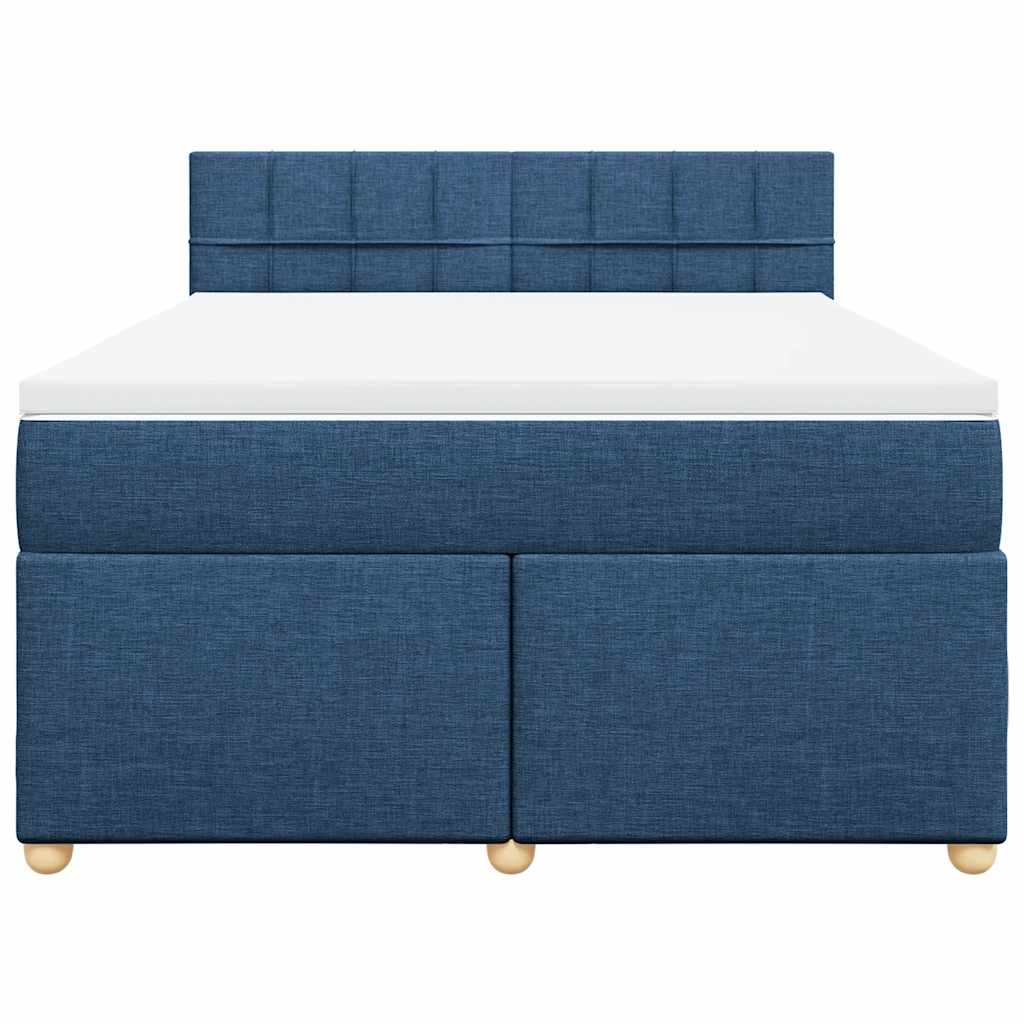 Κρεβάτι Boxspring με Στρώμα Μπλε 140x190 εκ. Υφασμάτινο