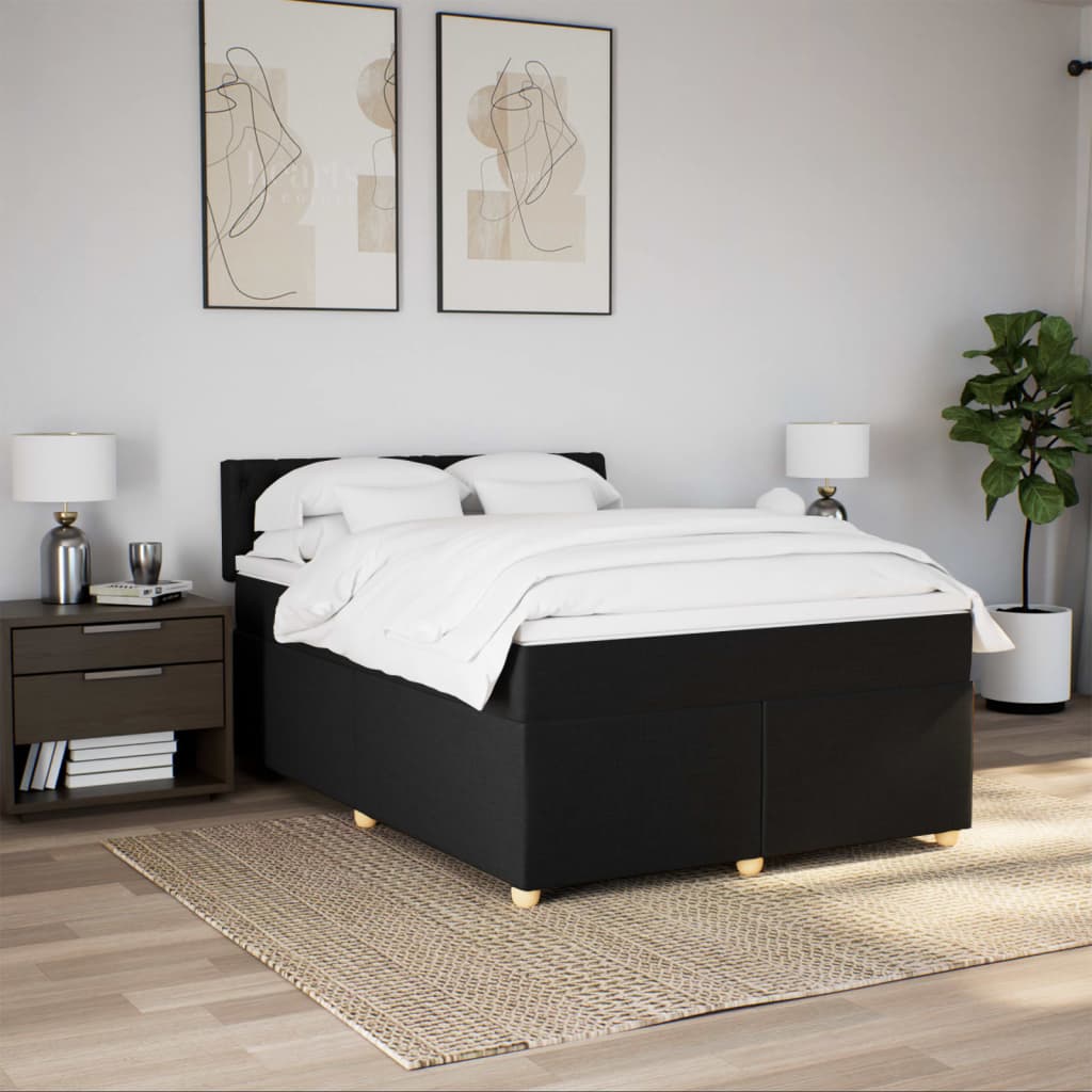 Κρεβάτι Boxspring με Στρώμα Μαύρο 140x190 εκ. Υφασμάτινο