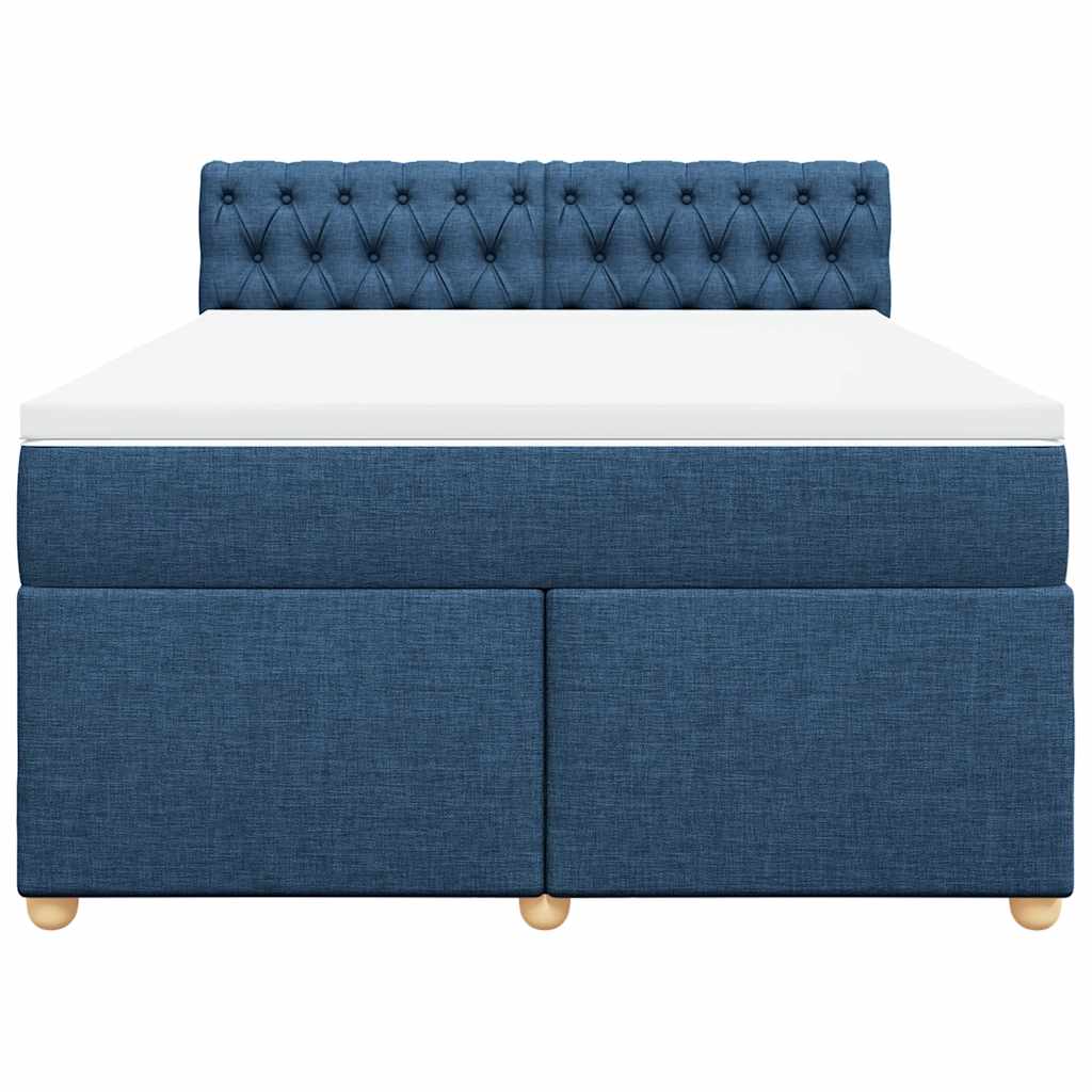Κρεβάτι Boxspring με Στρώμα Μπλε 140x190 εκ. Υφασμάτινο