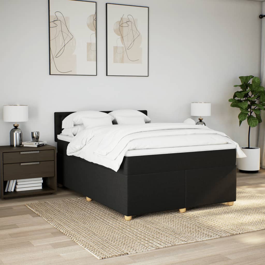 Κρεβάτι Boxspring με Στρώμα Μαύρο 140x190 εκ. Υφασμάτινο