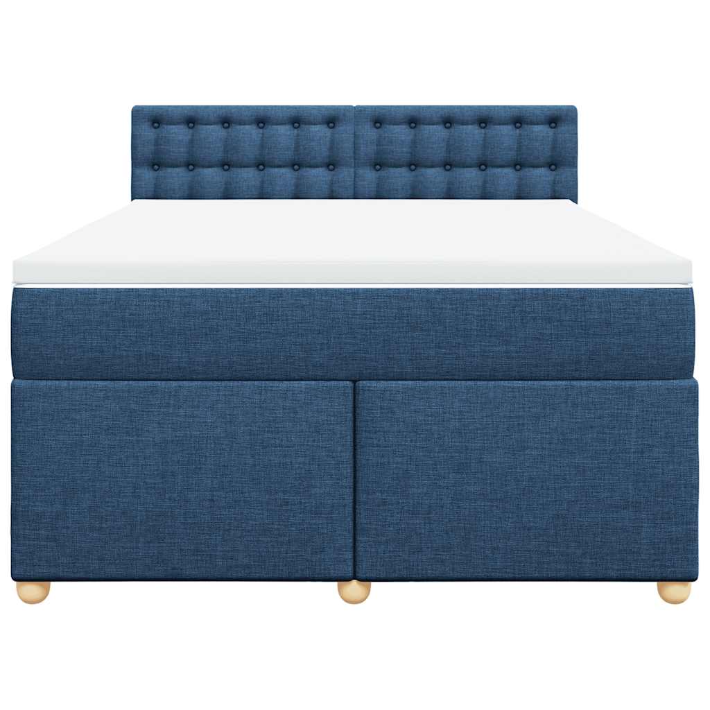 Κρεβάτι Boxspring με Στρώμα Μπλε 140x190 εκ. Υφασμάτινο