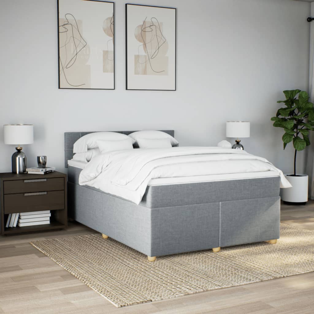 Κρεβάτι Boxspring με Στρώμα Ανοιχτό Γκρι 140x200 εκ. Υφασμάτινο - Pakobazaar