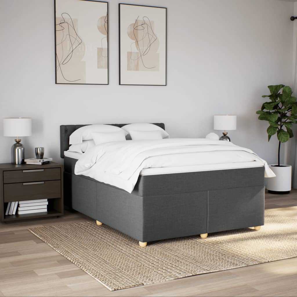 Κρεβάτι Boxspring με Στρώμα Σκούρο Γκρι 140x200 εκ Υφασμάτινο