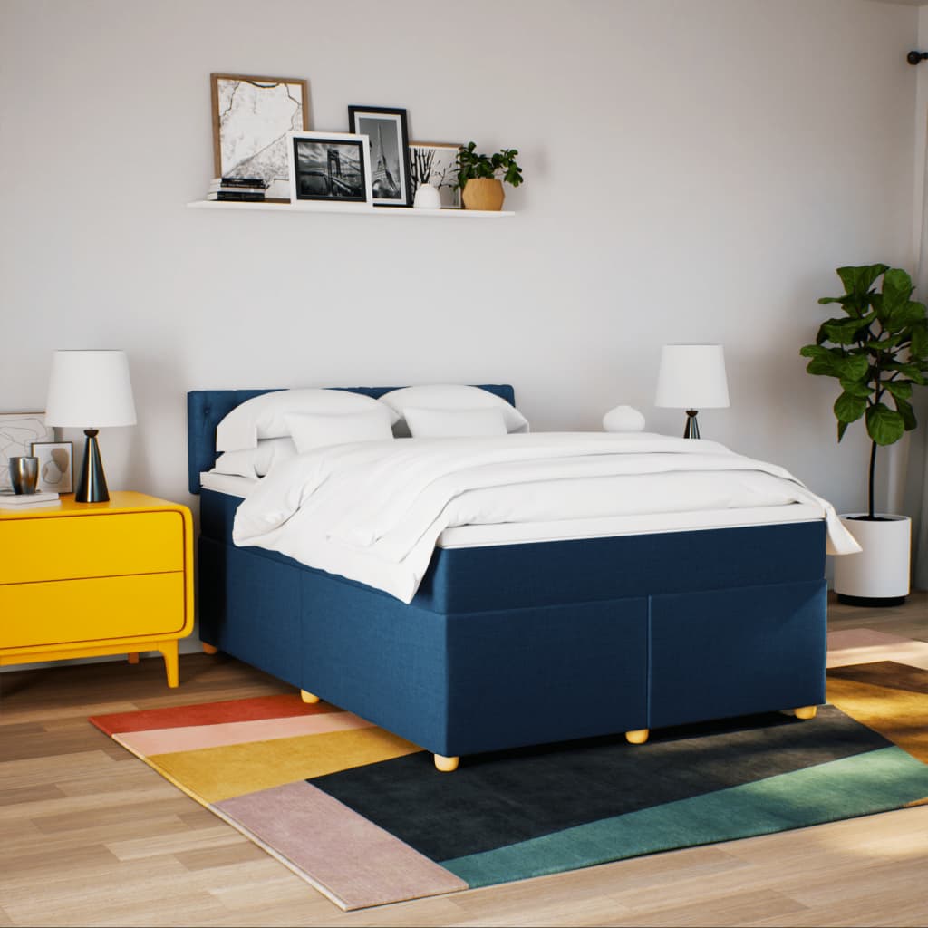Κρεβάτι Boxspring με Στρώμα Μπλε 140x200 εκ. Υφασμάτινο