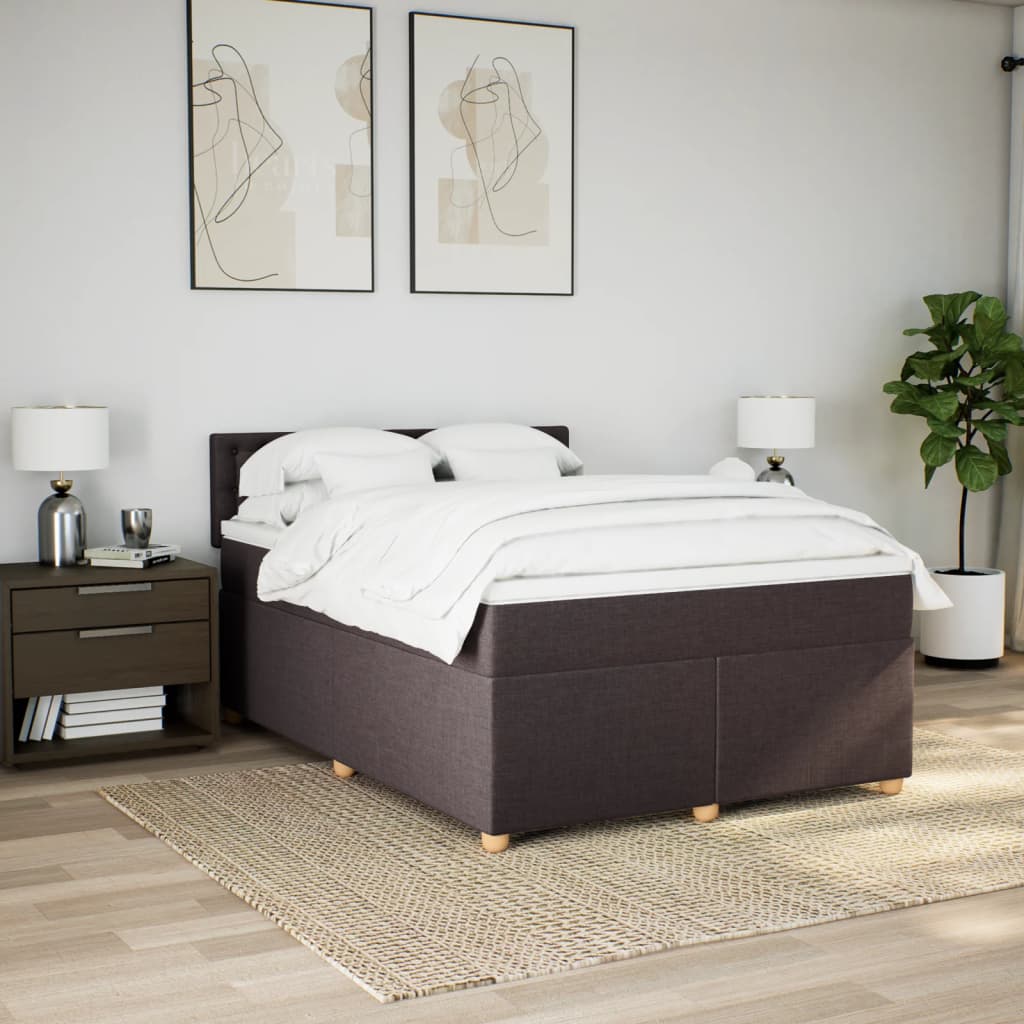 Κρεβάτι Boxspring με Στρώμα Σκούρο Καφέ 140x200 εκ Υφασμάτινο - Pakobazaar