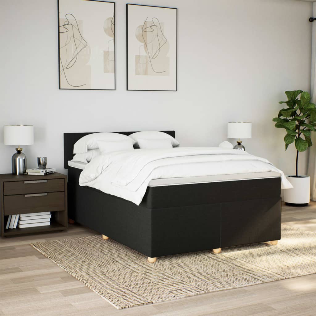 Κρεβάτι Boxspring με Στρώμα Μαύρο 160x200 εκ. Υφασμάτινο - Pakobazaar