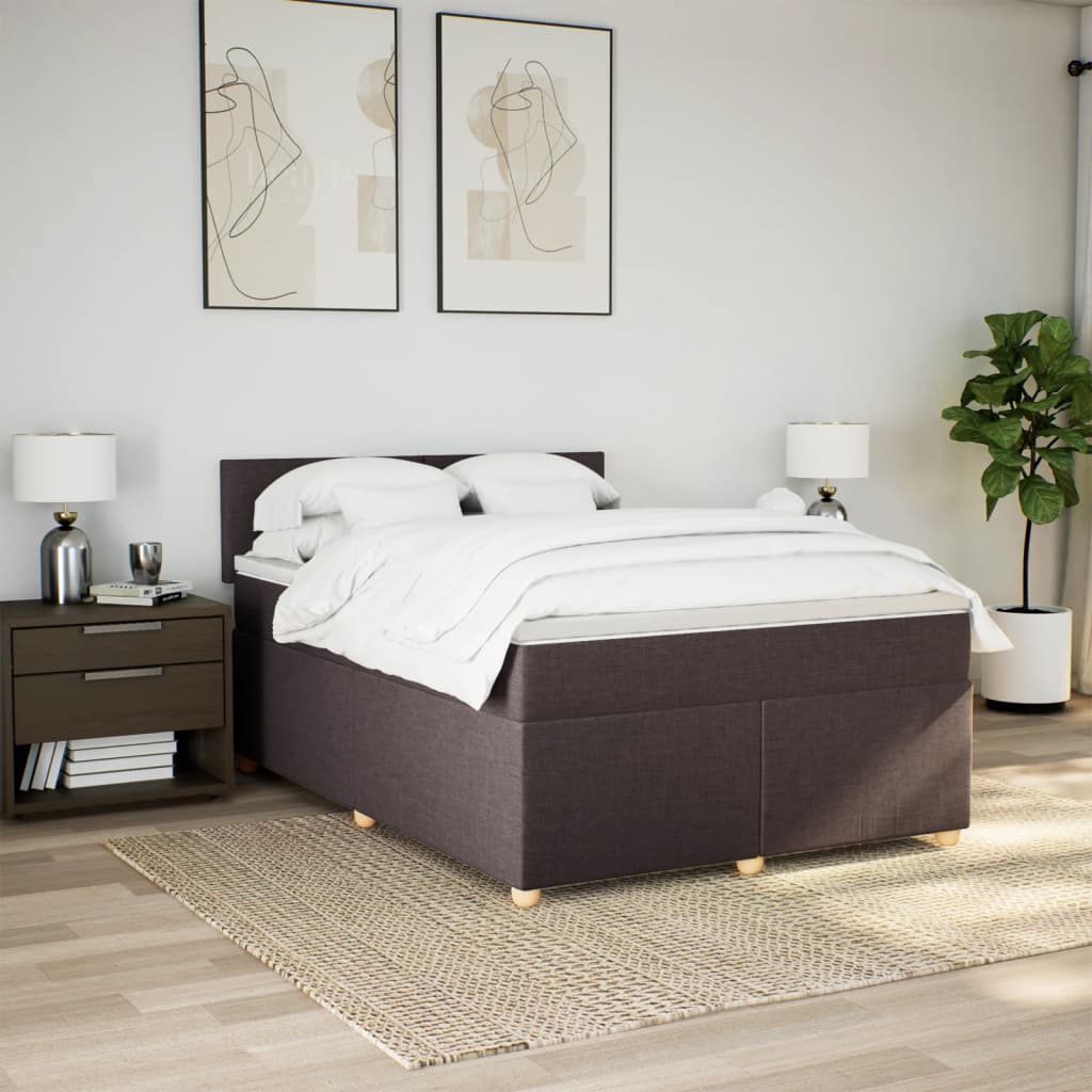 Κρεβάτι Boxspring με Στρώμα Σκούρο Καφέ 160x200 εκ Υφασμάτινο - Pakobazaar