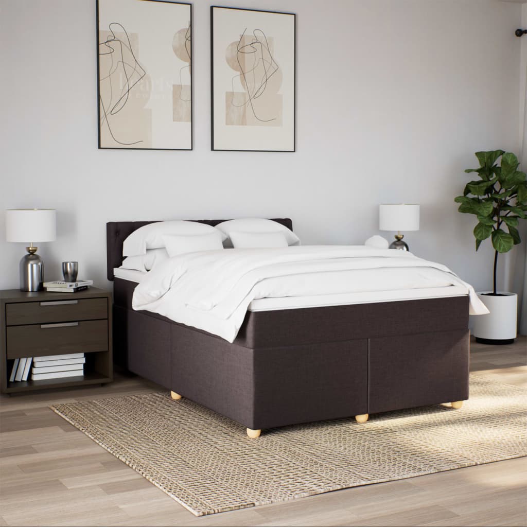 Κρεβάτι Boxspring με Στρώμα Σκούρο Καφέ 160x200 εκ Υφασμάτινο - Pakobazaar