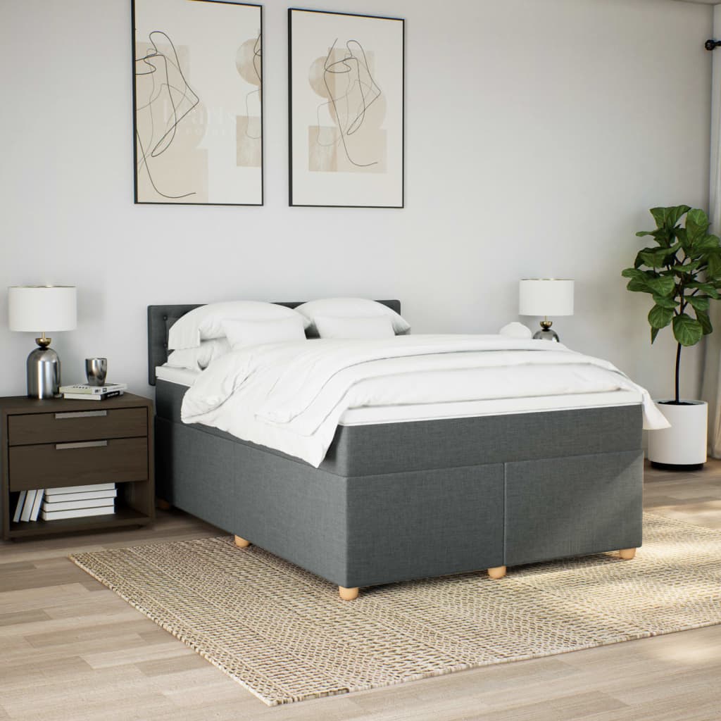 Κρεβάτι Boxspring με Στρώμα Σκούρο Γκρι 160x200 εκ Υφασμάτινο - Pakobazaar