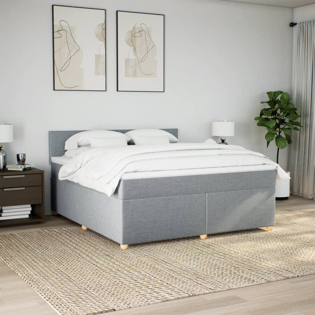 Κρεβάτι Boxspring με Στρώμα Ανοιχτό Γκρι 180x200 εκ. Υφασμάτινο