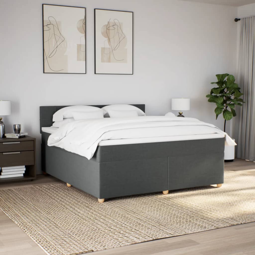 Κρεβάτι Boxspring με Στρώμα Σκούρο Γκρι 180x200 εκ Υφασμάτιν - Pakobazaar