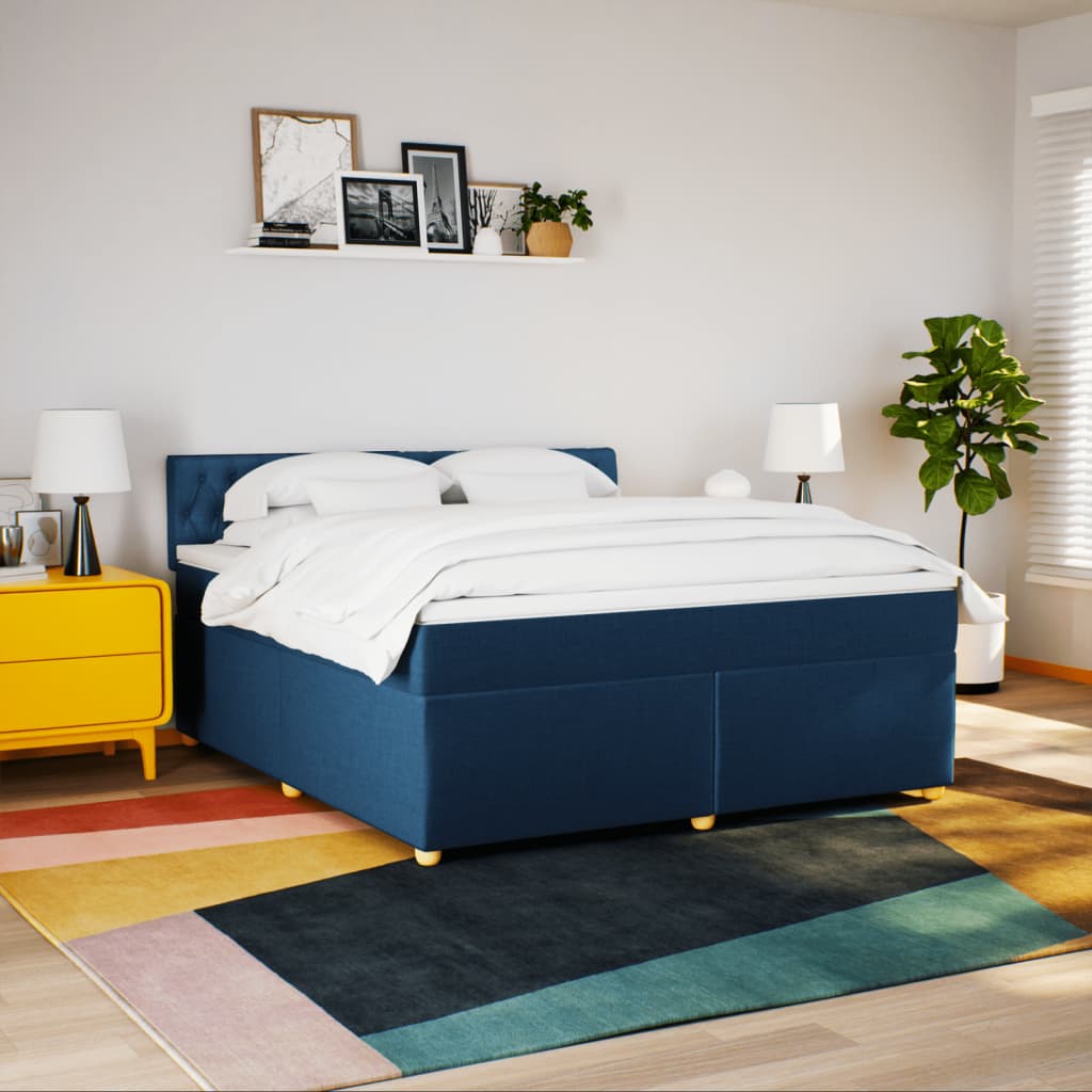 Κρεβάτι Boxspring με Στρώμα Μπλε 180x200 εκ. Υφασμάτινο - Pakobazaar