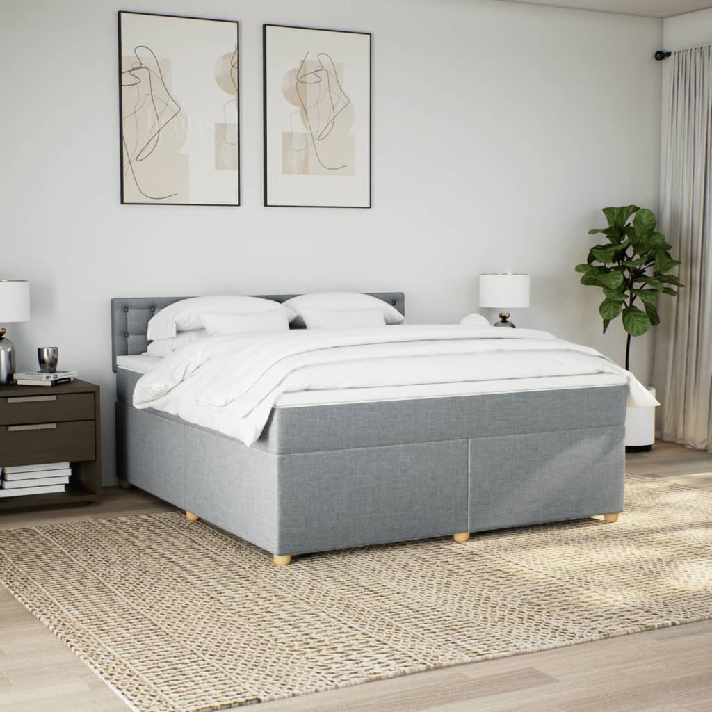 Κρεβάτι Boxspring με Στρώμα Ανοιχτό Γκρι 180x200 εκ. Υφασμάτινο