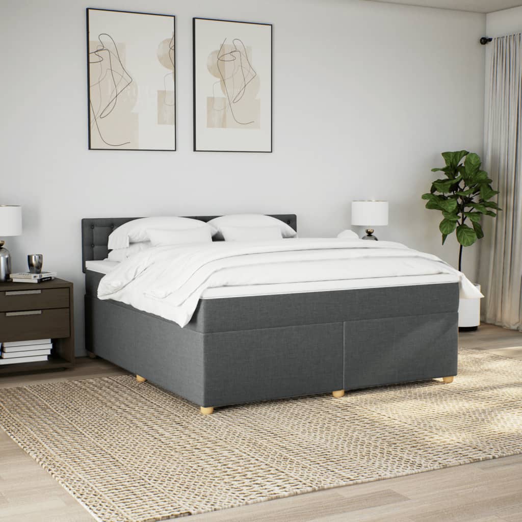 Κρεβάτι Boxspring με Στρώμα Σκούρο Γκρι 180x200 εκ Υφασμάτιν
