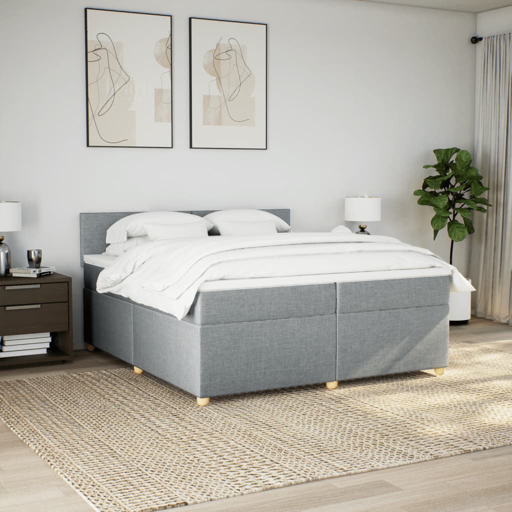 Κρεβάτι Boxspring με Στρώμα Ανοιχτό Γκρι 200x200 εκ. Υφασμάτινο - Pakobazaar