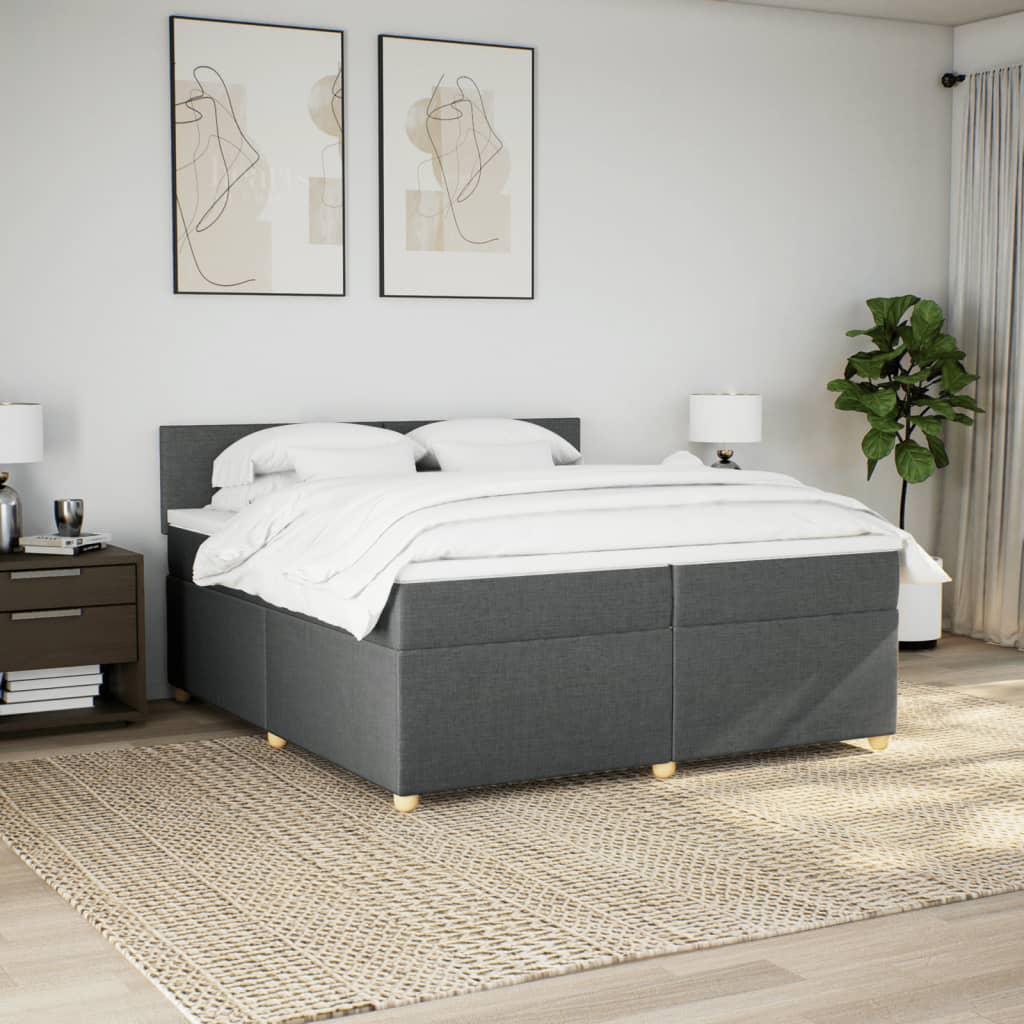 Κρεβάτι Boxspring με Στρώμα Σκούρο Γκρι 200x200 εκ. Υφασμάτινο - Pakobazaar