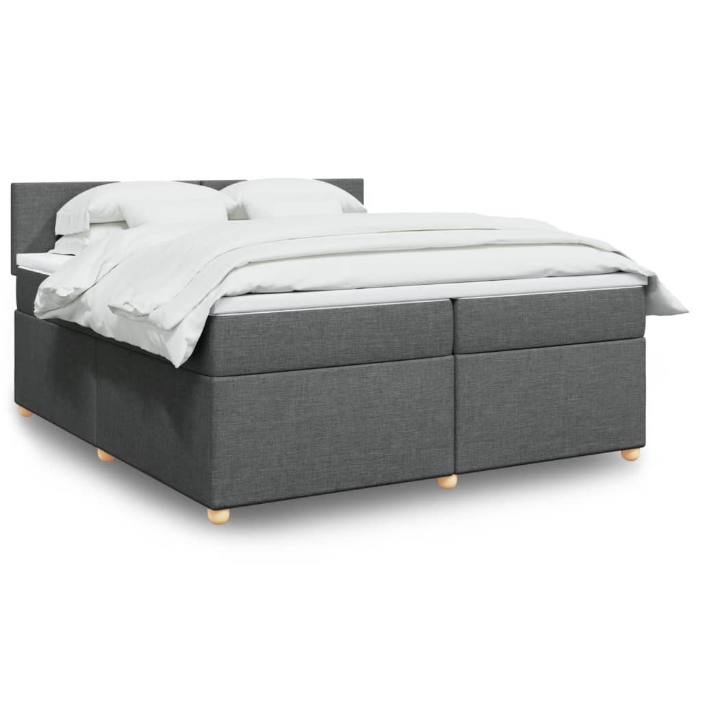 Κρεβάτι Boxspring με Στρώμα Σκούρο Γκρι 200x200 εκ. Υφασμάτινο - Pakobazaar