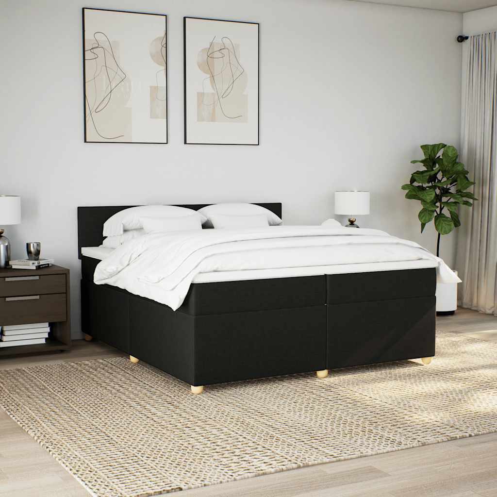 Κρεβάτι Boxspring με Στρώμα Μαύρο 200x200 εκ. Υφασμάτινο - Pakobazaar
