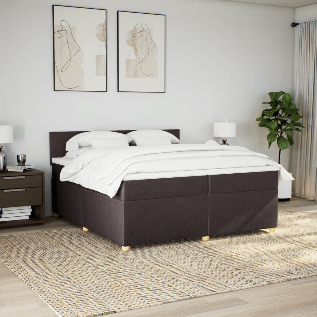Κρεβάτι Boxspring με Στρώμα Σκούρο Καφέ 200x200 εκ. Υφασμάτινο - Pakobazaar