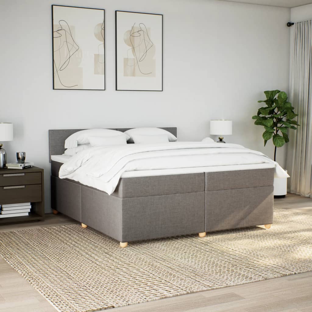 Κρεβάτι Boxspring με Στρώμα Taupe 200x200 εκ. Υφασμάτινο