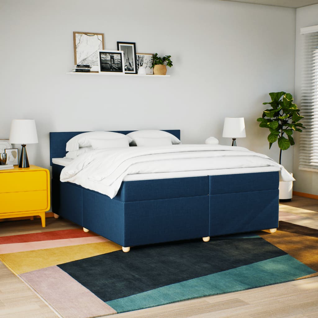 Κρεβάτι Boxspring με Στρώμα Μπλε 200x200 εκ. Υφασμάτινο