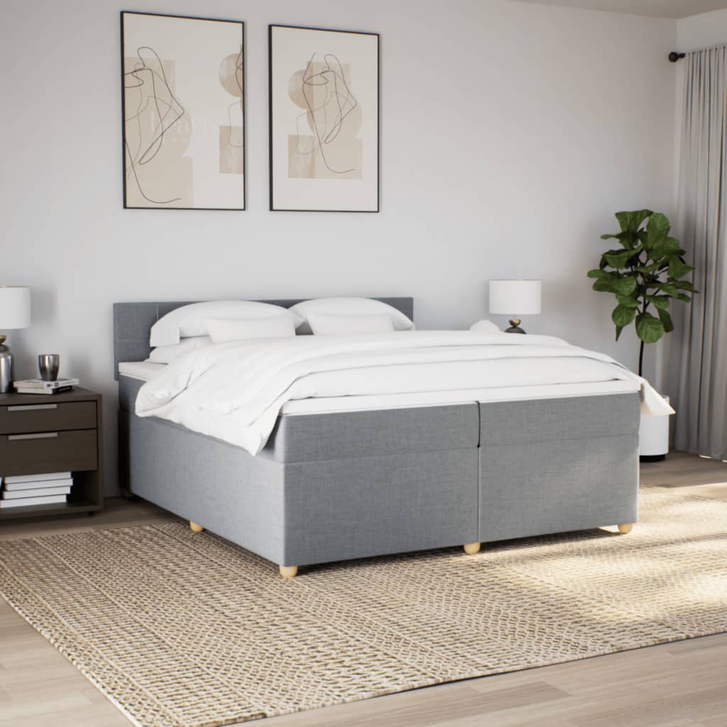 Κρεβάτι Boxspring με Στρώμα Ανοιχτό Γκρι 200x200 εκ. Υφασμάτινο