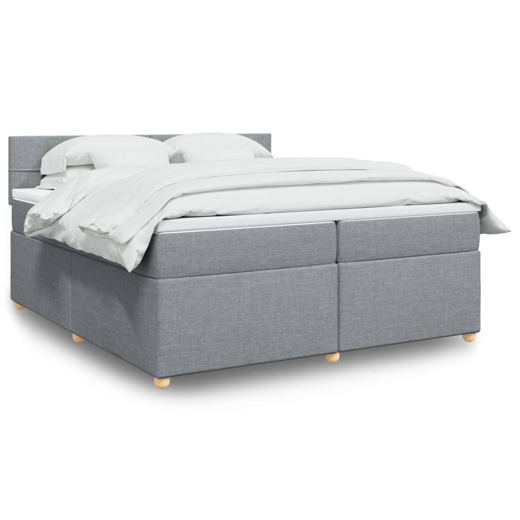 Κρεβάτι Boxspring με Στρώμα Ανοιχτό Γκρι 200x200 εκ. Υφασμάτινο