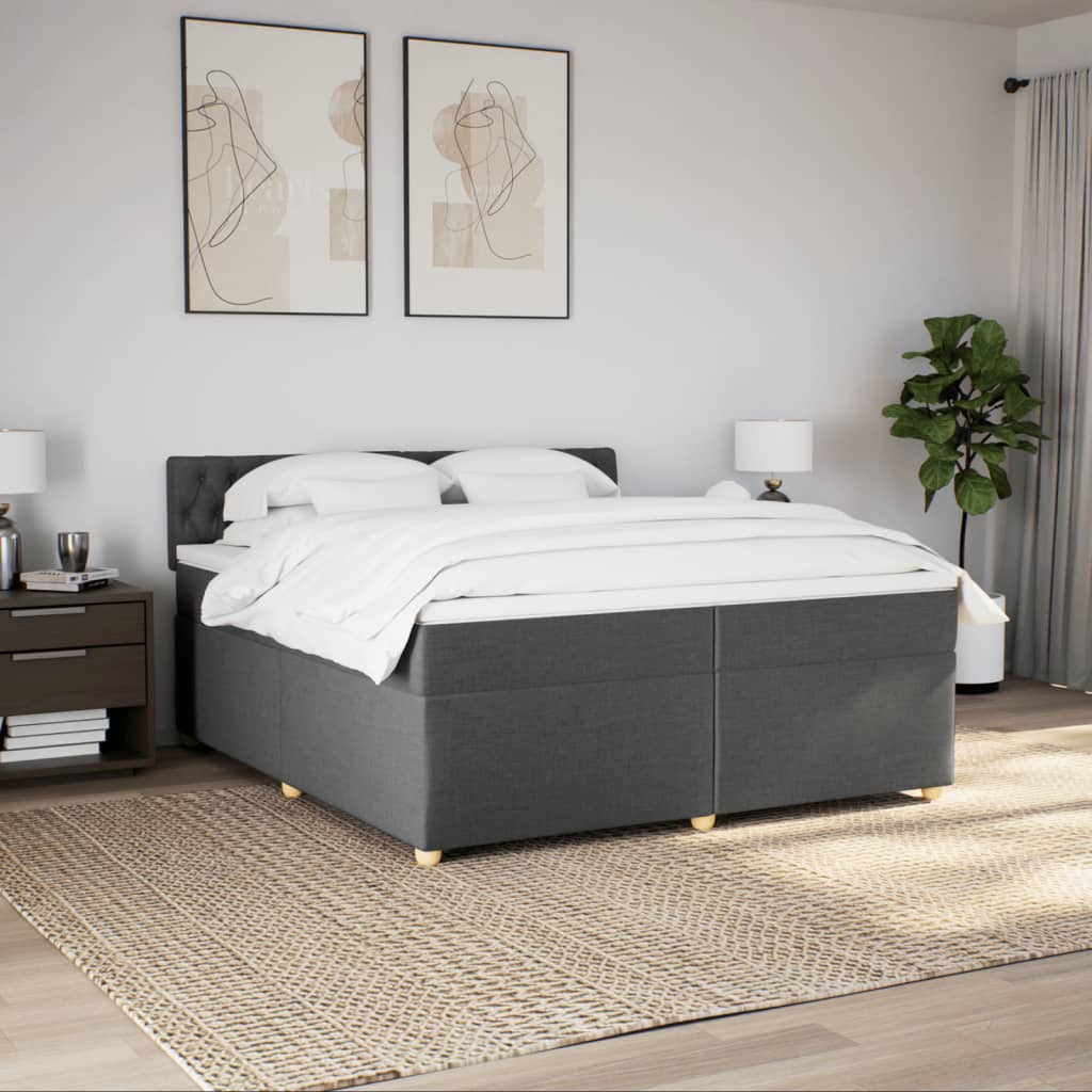 Κρεβάτι Boxspring με Στρώμα Σκούρο Γκρι 200x200 εκ. Υφασμάτινο - Pakobazaar