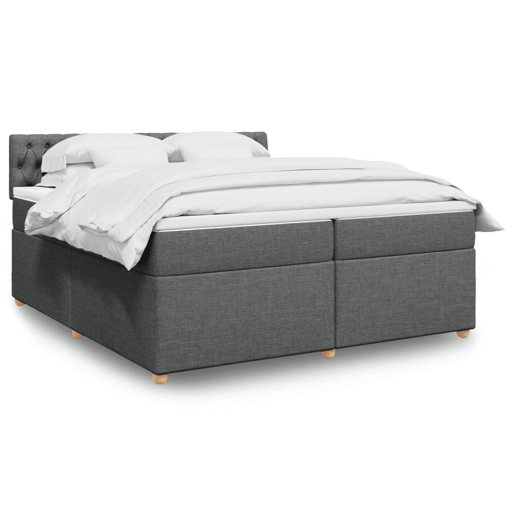Κρεβάτι Boxspring με Στρώμα Σκούρο Γκρι 200x200 εκ. Υφασμάτινο - Pakobazaar