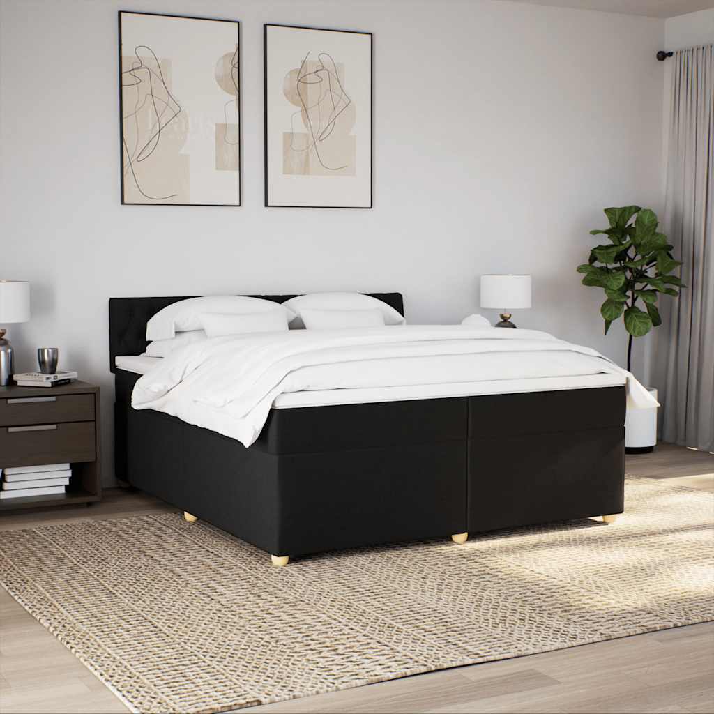Κρεβάτι Boxspring με Στρώμα Μαύρο 200x200 εκ. Υφασμάτινο - Pakobazaar