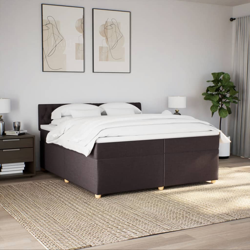 Κρεβάτι Boxspring με Στρώμα Σκούρο Καφέ 200x200 εκ. Υφασμάτινο - Pakobazaar