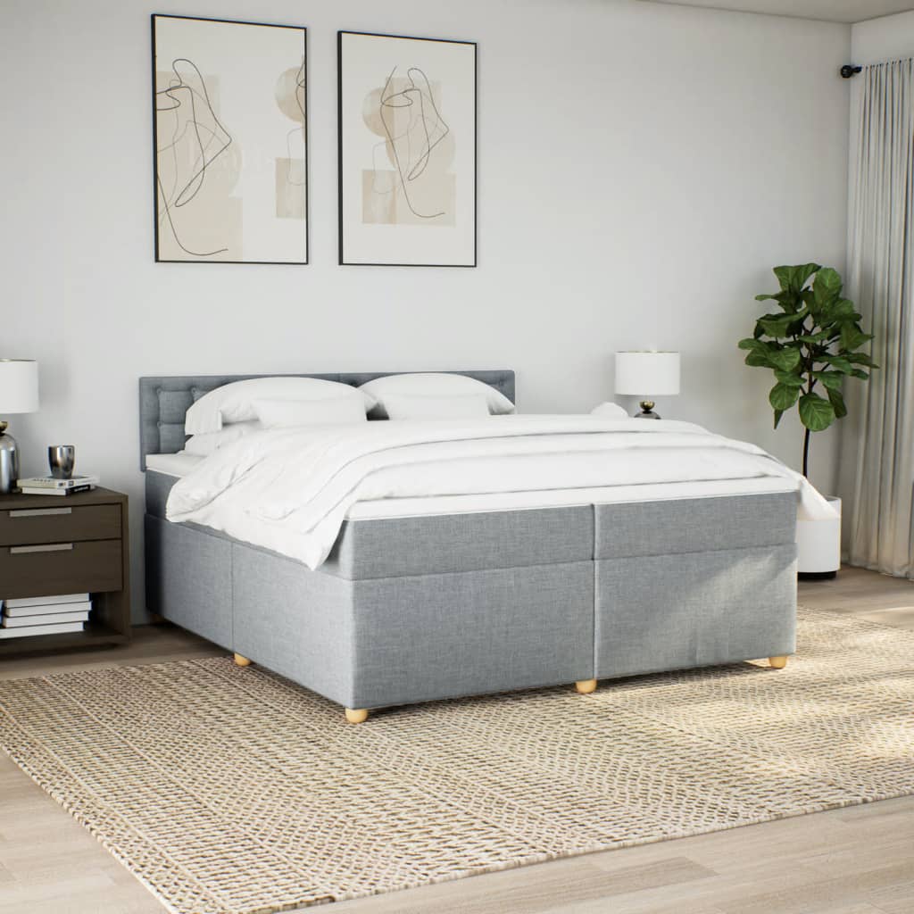 Κρεβάτι Boxspring με Στρώμα Ανοιχτό Γκρι 200x200 εκ. Υφασμάτινο - Pakobazaar