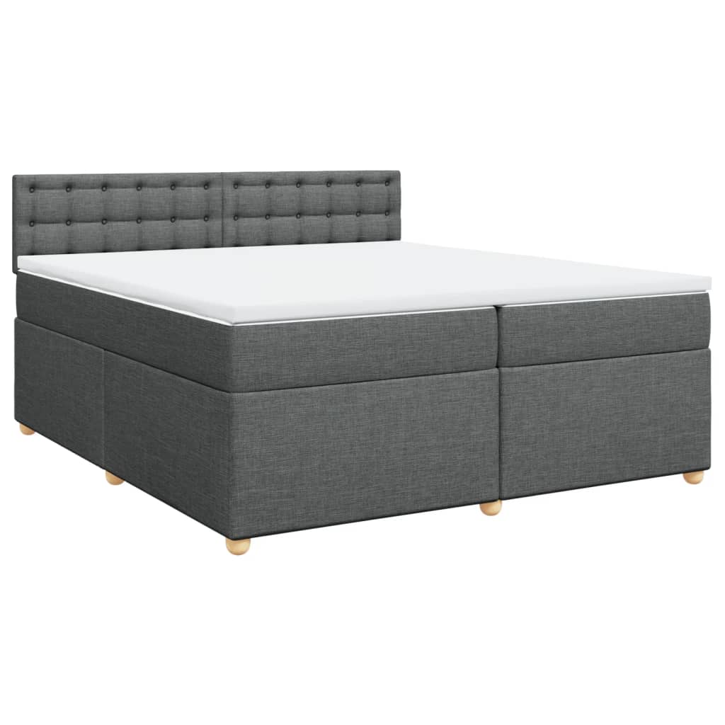 Κρεβάτι Boxspring με Στρώμα Σκούρο Γκρι 200x200 εκ. Υφασμάτινο