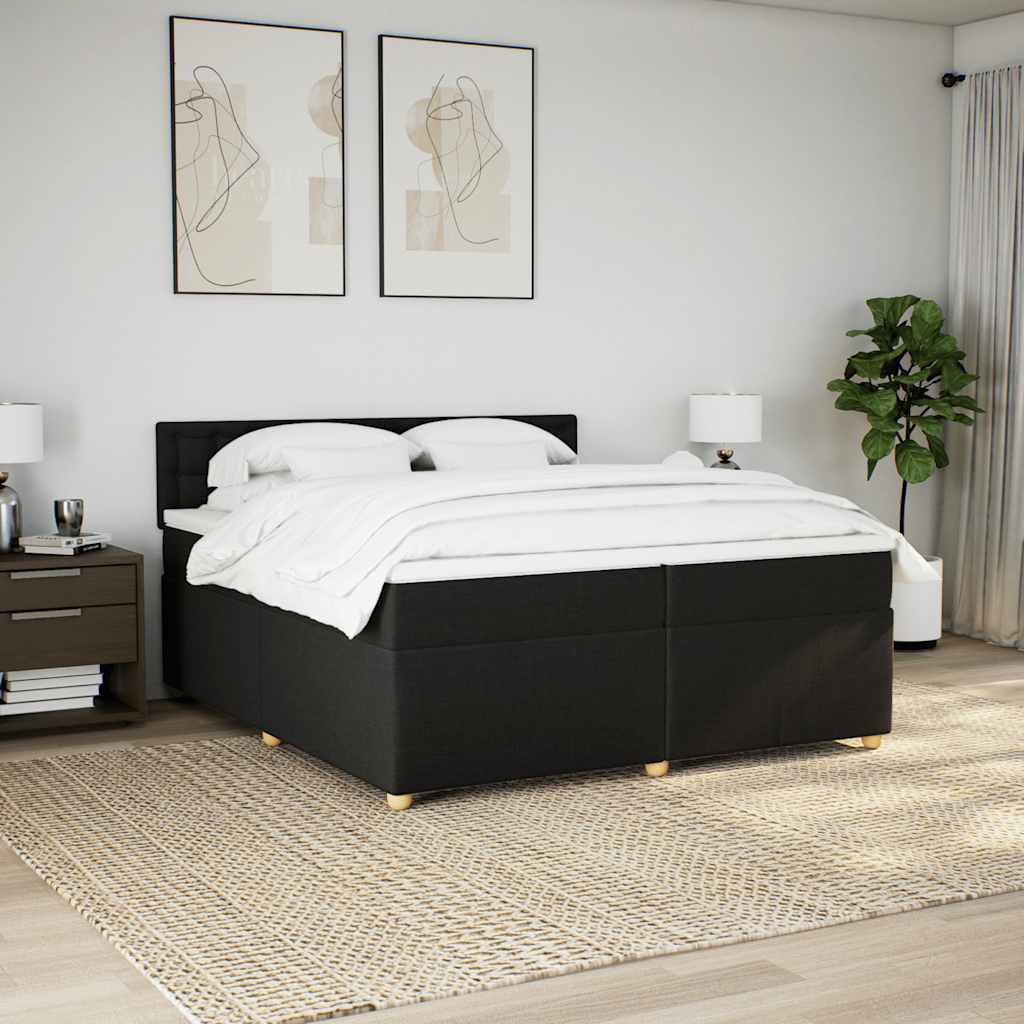 Κρεβάτι Boxspring με Στρώμα Μαύρο 200x200 εκ. Υφασμάτινο - Pakobazaar