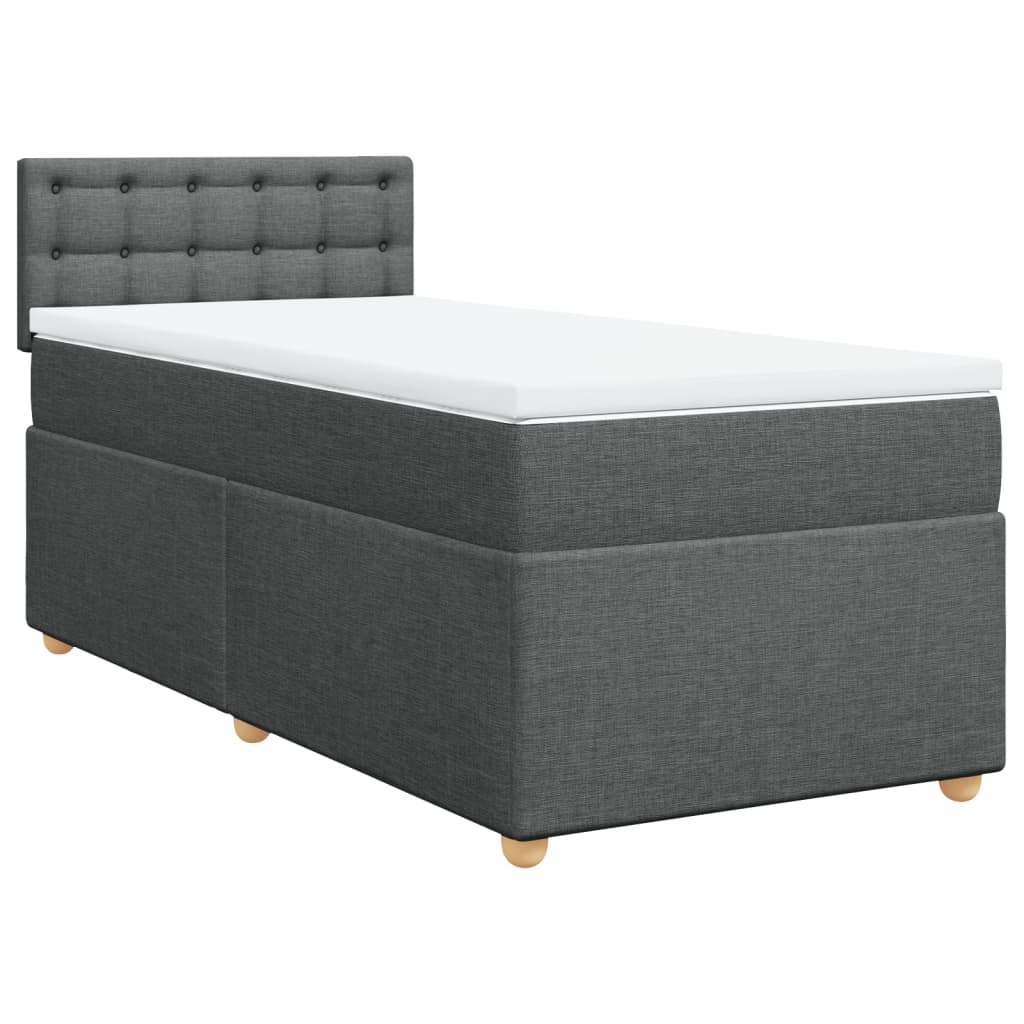 Κρεβάτι Boxspring με Στρώμα Σκούρο Γκρι Single Υφασμάτινα - Pakobazaar
