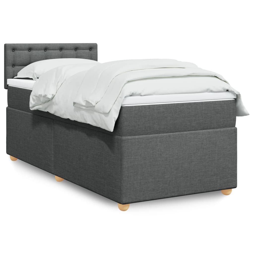 Κρεβάτι Boxspring με Στρώμα Σκούρο Γκρι Single Υφασμάτινα - Pakobazaar
