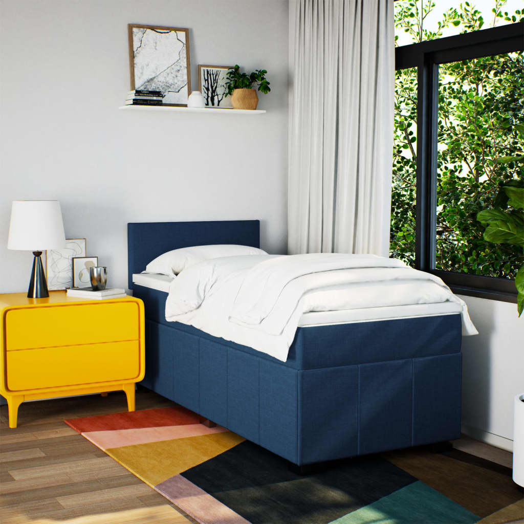 Κρεβάτι Boxspring με Στρώμα Μπλε 80x200 εκ. Υφασμάτινο