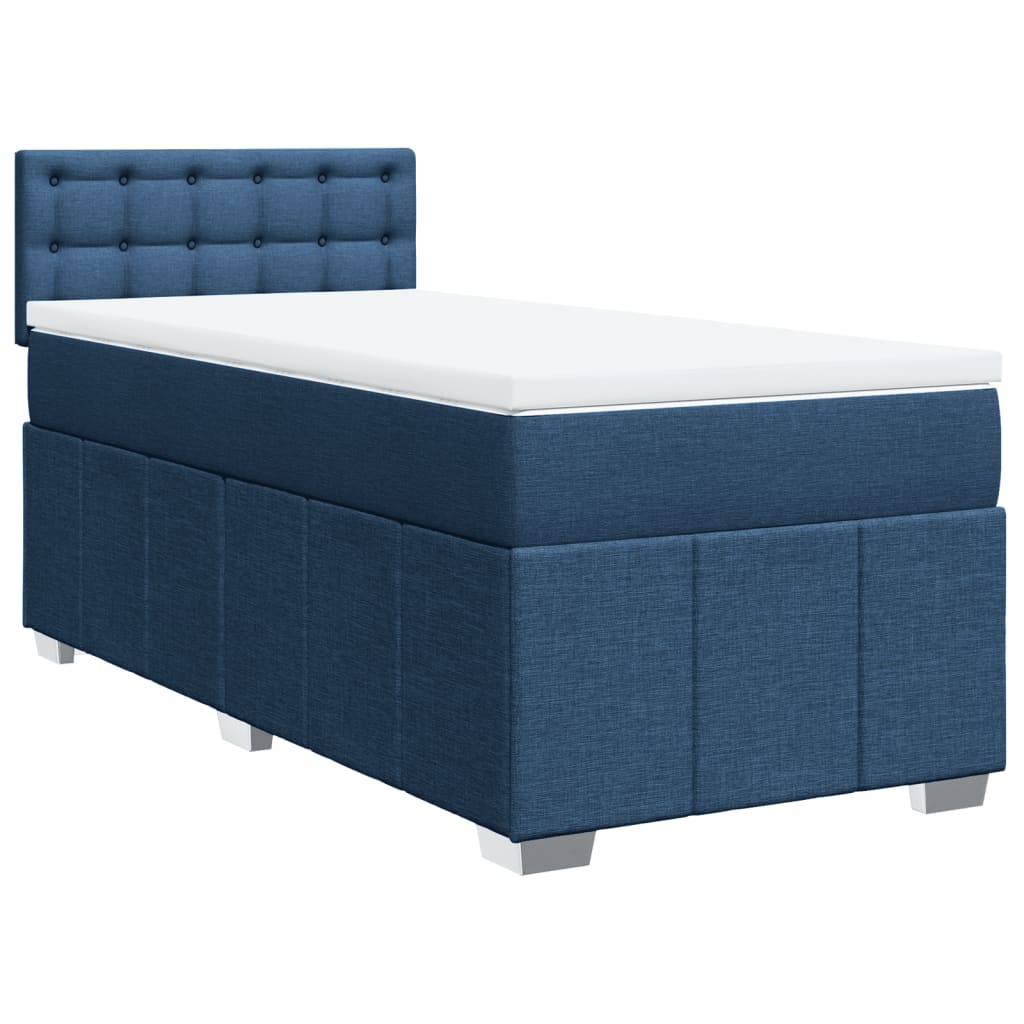 Κρεβάτι Boxspring με Στρώμα Μπλε 80x200 εκ. Υφασμάτινο