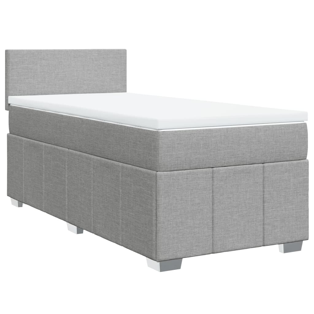 Κρεβάτι Boxspring με Στρώμα Ανοιχτό Γκρι 90x190 εκ. Υφασμάτινο - Pakobazaar