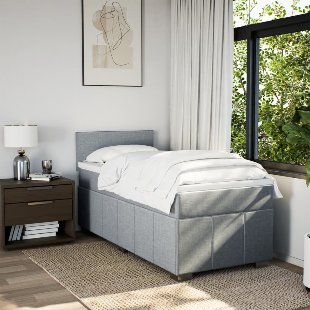 Κρεβάτι Boxspring με Στρώμα Ανοιχτό Γκρι 90x190 εκ. Υφασμάτινο - Pakobazaar