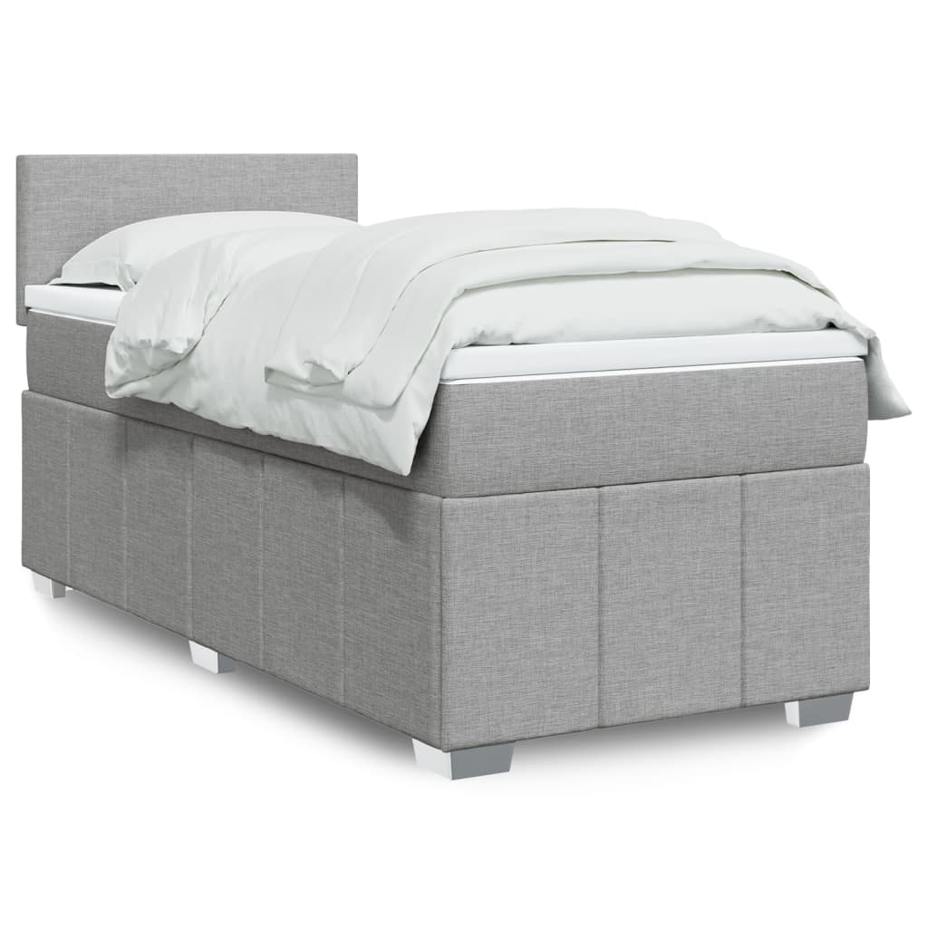 Κρεβάτι Boxspring με Στρώμα Ανοιχτό Γκρι 90x190 εκ. Υφασμάτινο - Pakobazaar