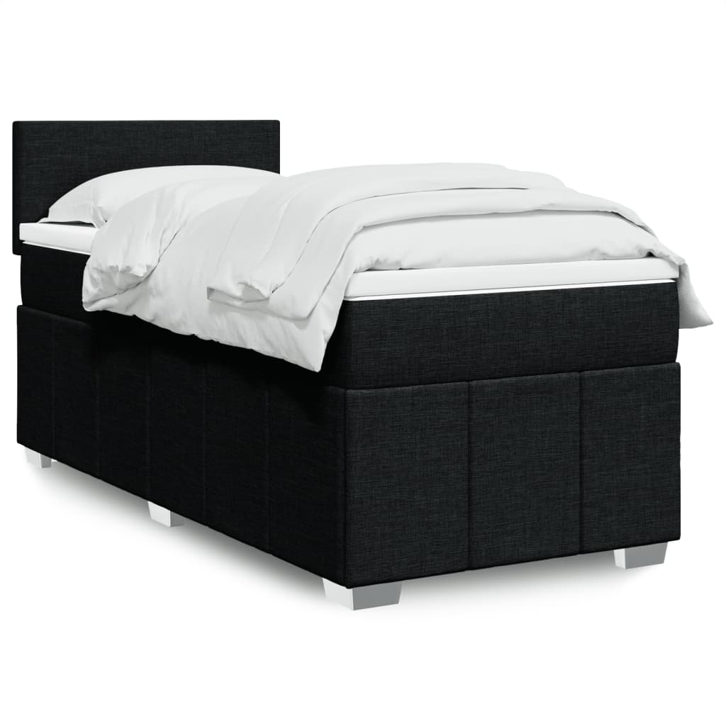 Κρεβάτι Boxspring με Στρώμα Μαύρο 90x190 εκ.Υφασμάτινο - Pakobazaar