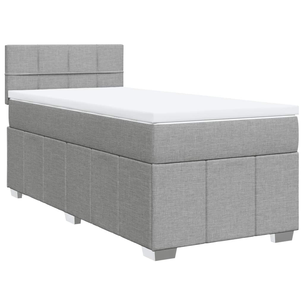Κρεβάτι Boxspring με Στρώμα Ανοιχτό Γκρι 90x190 εκ. Υφασμάτινο - Pakobazaar