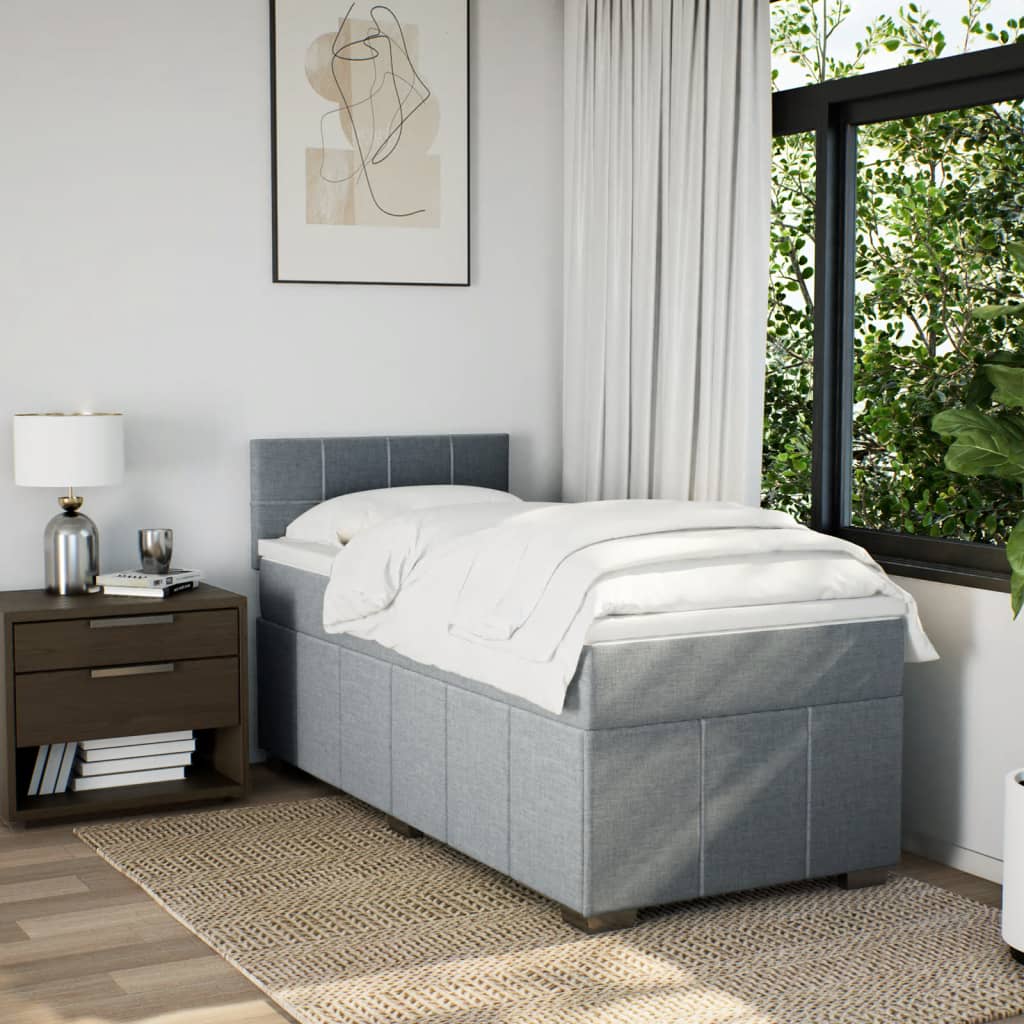 Κρεβάτι Boxspring με Στρώμα Ανοιχτό Γκρι 90x190 εκ. Υφασμάτινο - Pakobazaar
