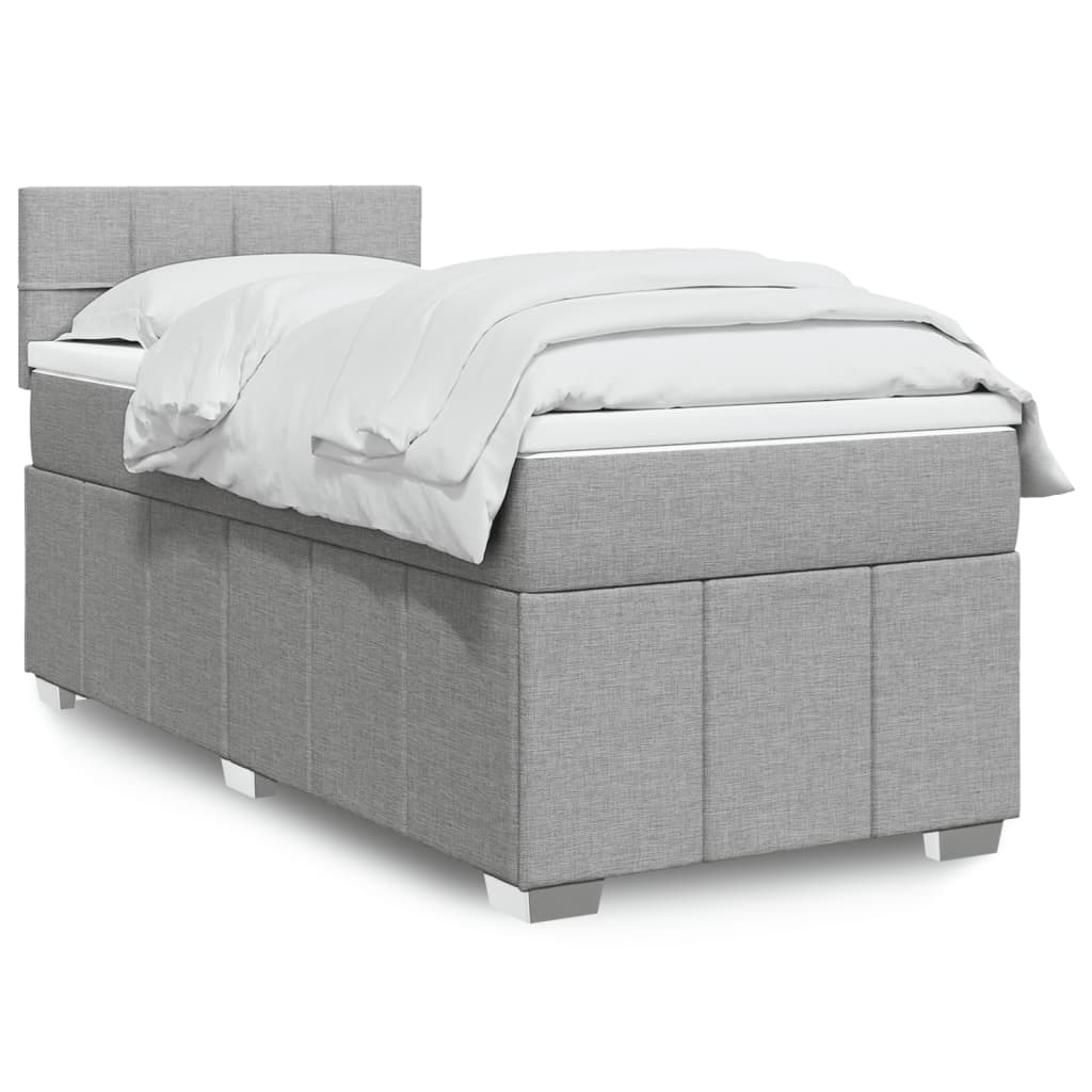 Κρεβάτι Boxspring με Στρώμα Ανοιχτό Γκρι 90x190 εκ. Υφασμάτινο - Pakobazaar