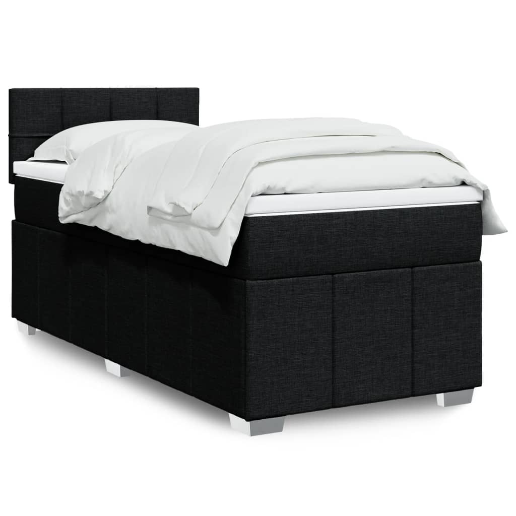 Κρεβάτι Boxspring με Στρώμα Μαύρο 90x190 εκ.Υφασμάτινο - Pakobazaar