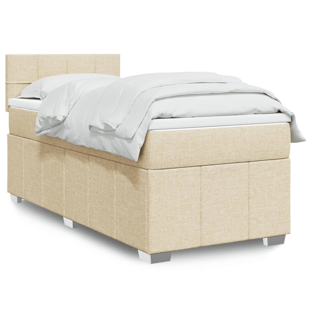 Κρεβάτι Boxspring με Στρώμα Κρεμ 90x190 εκ.Υφασμάτινο - Pakobazaar