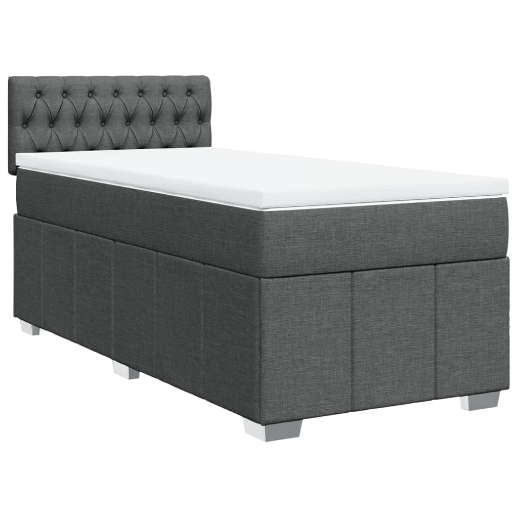 Κρεβάτι Boxspring με Στρώμα Σκούρο Γκρι 90x190 εκ. Υφασμάτινο